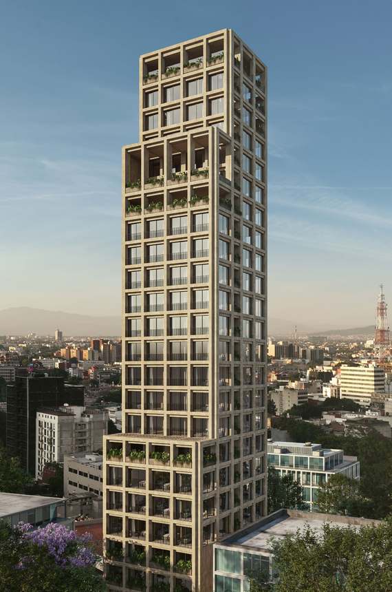 Torre de Reforma Colón vista desde el poniente, sobre la Ciudad de México